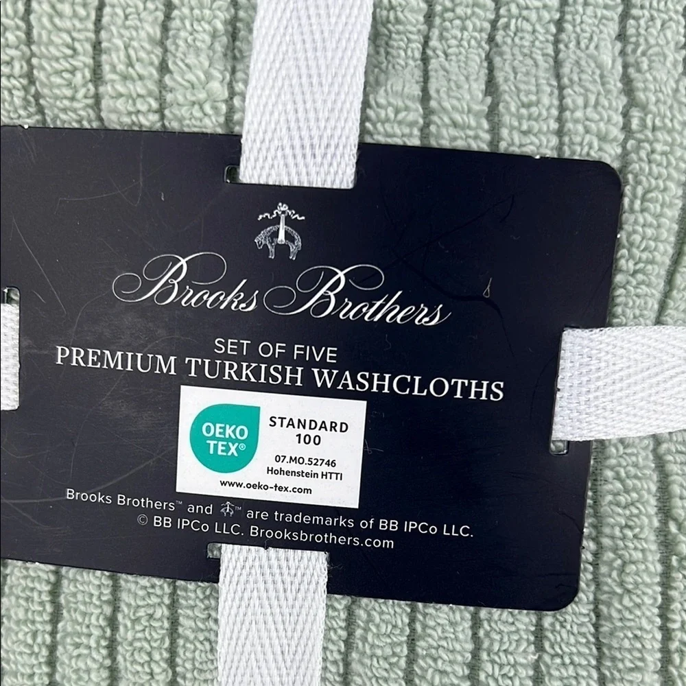 Brooks Brothers Green Turkish Washcloth Set 100% Cotton Luxury Soft 5 Pc NEW
